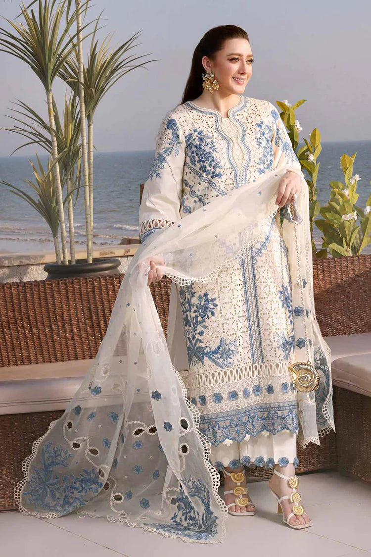 ANEELAS-3PC LAWN EMBROIDERED SHIRT WITH ORGANZA EMBROIDERED DUPATTA AND TROUSER-NC-2628