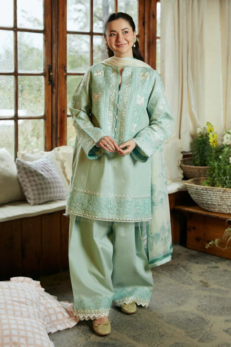 ZARA SHAH JAHAN-3PC LAWN EMBROIDERED SHIRT WITH CHIFFON PRINTED DUPATTA AND EMB TROUSER-NC-2641
