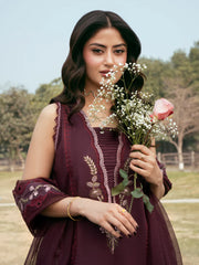 IZEL-3PC LAWN EMBROIDERED SHIRT WITH KHAADI NET EMBROIDERED DUPATTA AND TROUSER-NC-2650