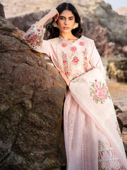 MAHNUR-3PC LAWN LASER WORK EMBROIDERED SHIRT WITH KHAADI NET EMBROIDERED DUPATTA AND TROUSER-NC-2662