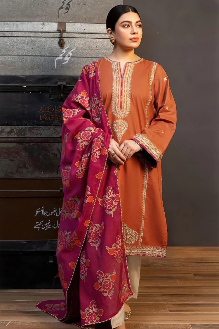 ZARA SHAH JAHAN-3PC LAWN EMBROIDERED SHIRT WITH CHIFFON PRINTED DUPATTA AND TROUSER-NC-2646