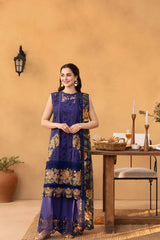 QALAMQAR-3PC LAWN EMBROIDERED SHIRT WITH CHIFFON PRINT DUPATTA AND TROUSER-NC-2693