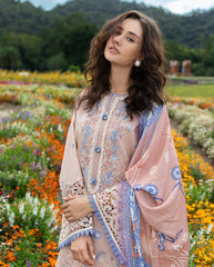 MUSHQ-3PC LAWN LASERWORK EMBROIDERED SHIRT WITH CHIFFON PRINTED DUPATTA AND TROUSER-NC-2682