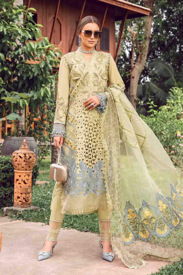 MARIA.B-3PC LAWN EMBROIDERED SHIRT WITH EMBROIDERED ORGANZA DAMAN CHIFFON PRINTED EMB DUPATTA AND EMB TROUSER-NC-2606