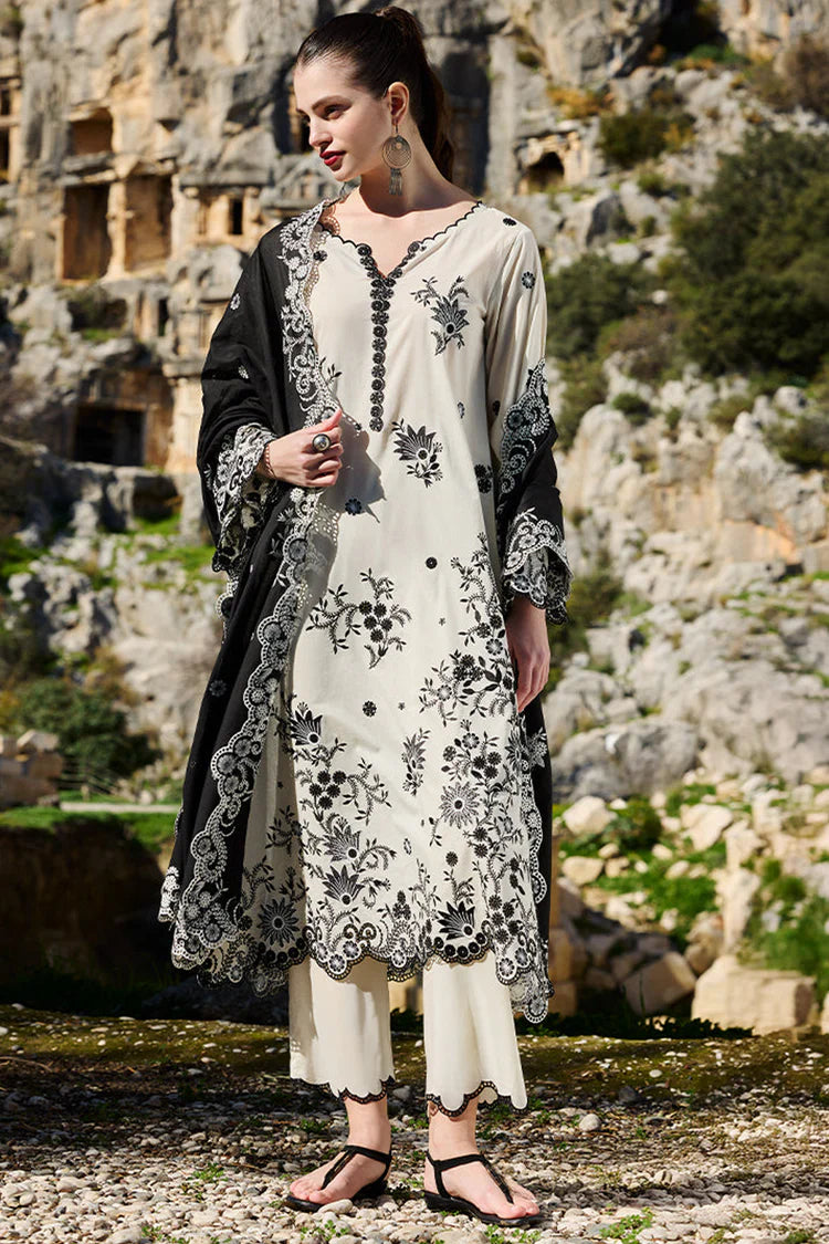 IMAGE-3PC LAWN EMBROIDERED SHIRT WITH KHADDI NET EMBROIDERED DUPATTA AND EMB TROUSER-NC-2646