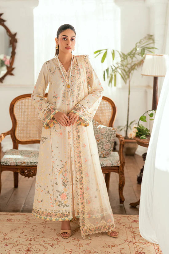 QALAMQAR - 3PC LAWN EMBROIDERED SHIRT WITH KHAADI NET EMBROIDERED DUPATTA AND TROUSER -NC-2653