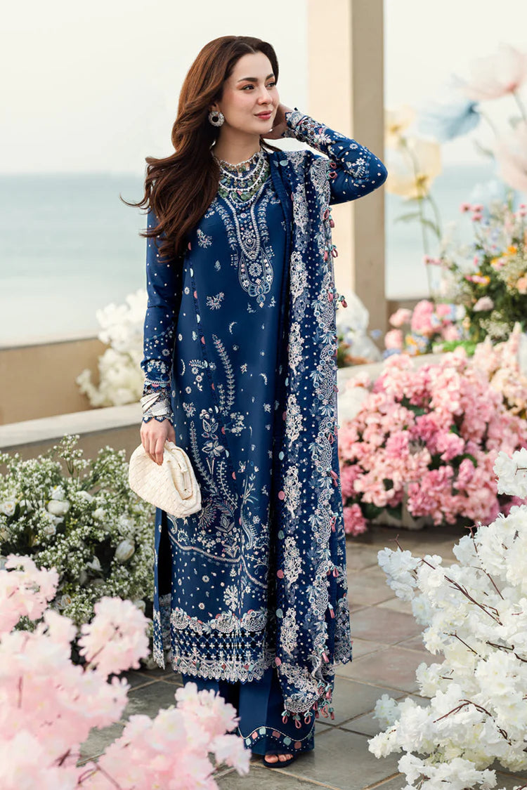 QALAMKAR-3PC LAWN EMBROIDERED SHIRT WITH KHADDI NET EMBROIDERED DUPATTA AND TROUSER-NC-2608