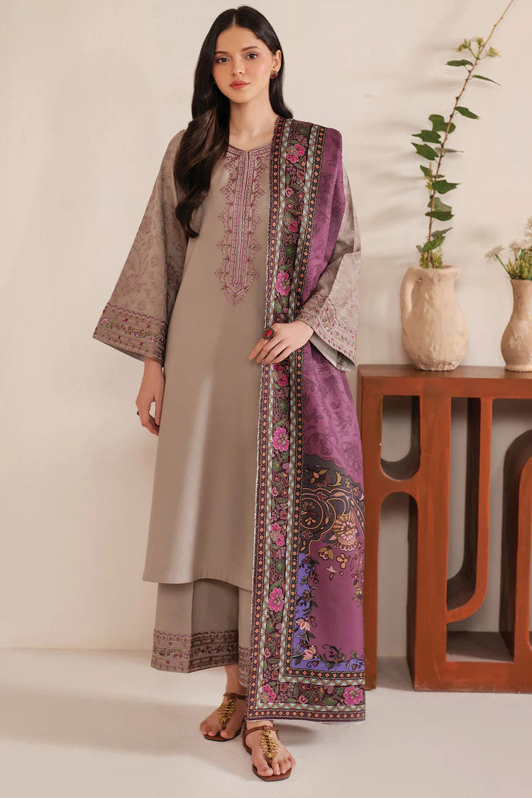 GARNET-3PC LAWN EMBROIDERED SHIRT WITH CHIFFON PRINTED DUPATTA AND EMB TROUSER-NC-2617