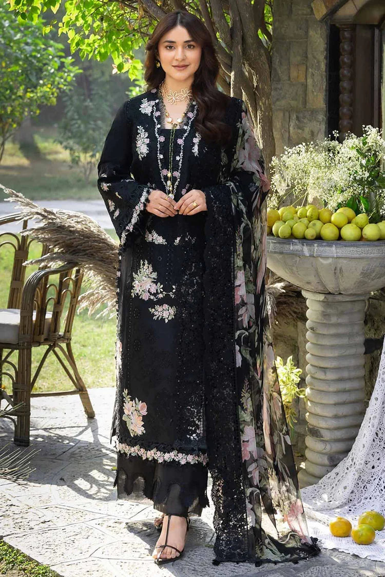 ELAF-3PC LAWN CHIKAN EMBROIDERED SHIRT WITH CHIFFON PRINTED EMB DUPATTA AND TROUSER-NC-2611