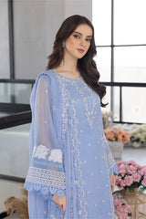 AZURE-3PC ORGANZA EMBROIDERED SHIRT WITH ORGANZA EMBROIDERED DUPATTA AND EMB TROUSER-NC-2649
