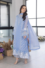 AZURE-3PC ORGANZA EMBROIDERED SHIRT WITH ORGANZA EMBROIDERED DUPATTA AND EMB TROUSER-NC-2649