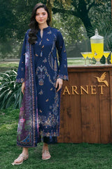 GARNET-3PC LAWN EMBROIDERED SHIRT WITH CHIFFON PRINT DUPATTA AND EMB TROUSER-NC-2638