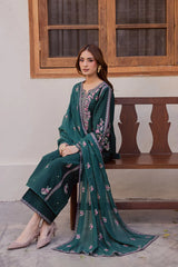 ELAF-3PC LAWN EMBROIDERED SHIRT WITH CHIFFON EMBROIDERED PRINTED DUPATTA AND TROUSER-NC-2663