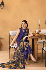 QALAMQAR-3PC LAWN EMBROIDERED SHIRT WITH CHIFFON PRINT DUPATTA AND TROUSER-NC-2693