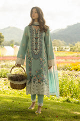 MUSHQ-3PC LAWN EMBROIDERED SHIRT WITH CHIFFON PRINTED DUPATTA AND TROUSER-NC-2624