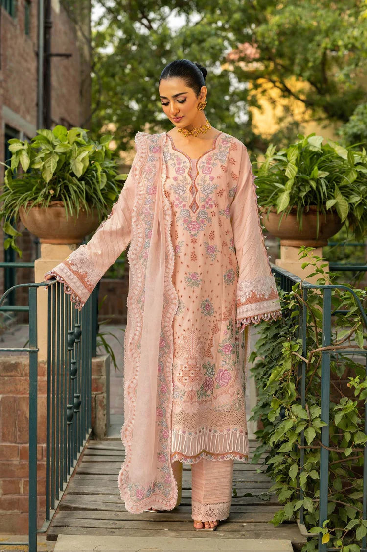 MAHNUR-3PC LAWN EMBROIDERED SHIRT WITH KHAADI NET EMBROIDERED DUPATTA AND TROUSER -NC-2668