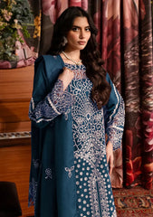 QALAMQAR-3PC CHIKANKAARI LAWN LASER WORK EMBROIDERED SHIRT WITH KHADDI NET EMBROIDERED DUPATTA AND TROUSER-NC-2612
