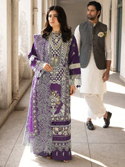 MAHNUR-3PC LAWN EMBROIDERED SHIRT WITH ORGANZA EMBROIDERED DUPATTA AND TROUSER-NC-2609 (PLUM)