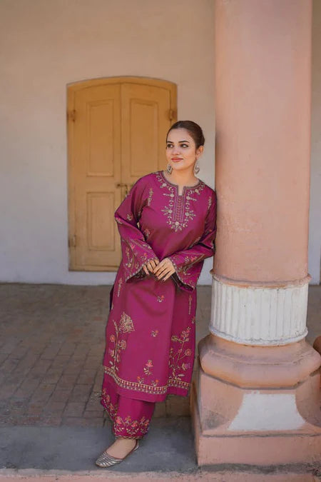 URGE-2PC LAWN SEQUIN EMBROIDERED SHIRT WITH EMB TROUSER-NC-2603