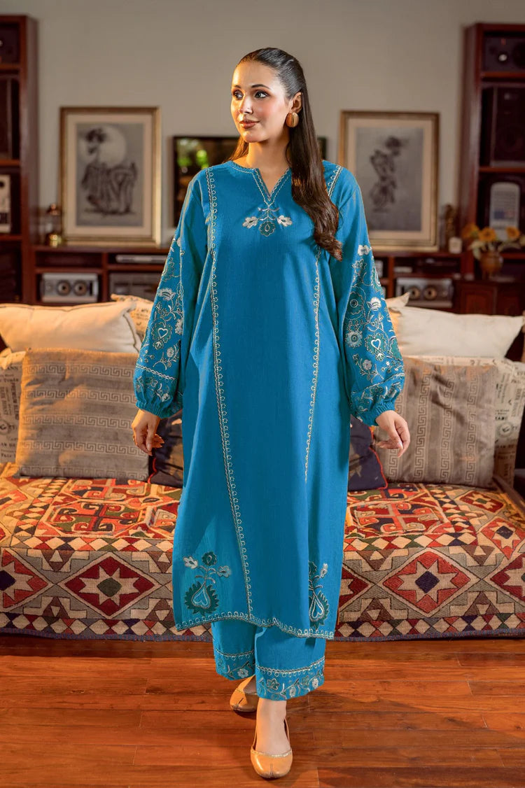 URGE-2PC LAWN SEQUIN EMBROIDERED SHIRT WITH EMB TROUSER-NC-2604