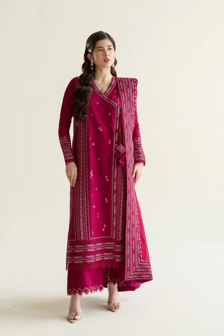ZAIB-3PC LAWN EMBROIDERED SHIRT WITH KHADDI NET EMBROIDERED DUPATTA AND TROUSER-NC-2679