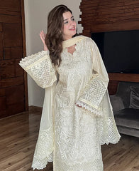 IZNIK-3PC LAWN HEAVY EMBROIDERED SHIRT WITH ORGANZA EMBROIDERED DUPATTA AND TROUSER-NC-2699