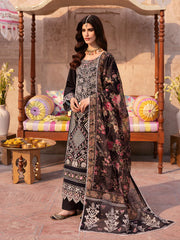 MAHNUR-3PC LAWN LASER WORK EMBROIDERED SHIRT WITH CHIFFON PRINTED EMBROIDERED DUPATTA AND TROUSER-NC-2672