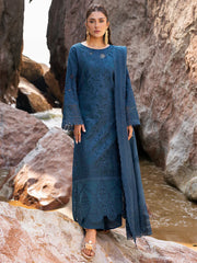 MAHNUR-3PC LAWN LASER WORK EMBROIDERED SHIRT WITH KHAADI NET EMBROIDERED DUPATTA AND TROUSER-NC-2641