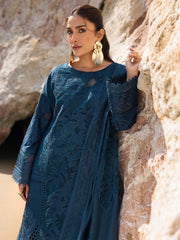 MAHNUR-3PC LAWN LASER WORK EMBROIDERED SHIRT WITH KHAADI NET EMBROIDERED DUPATTA AND TROUSER-NC-2641
