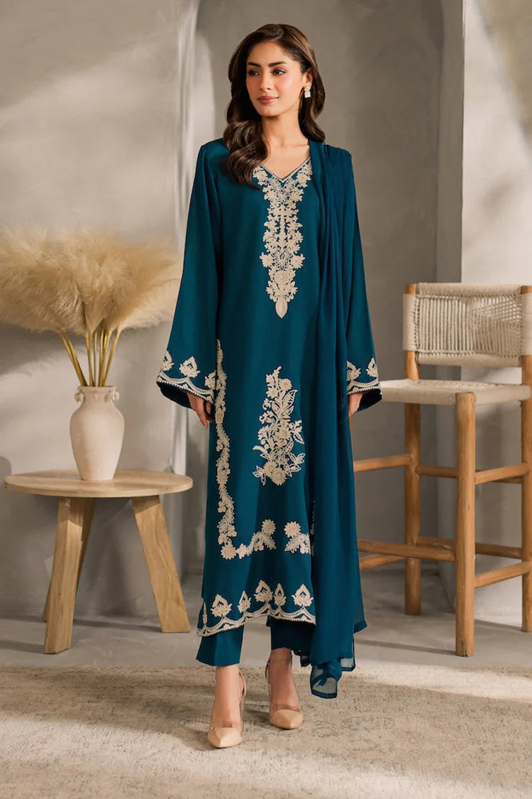 VINTAGE-3PC LAWN EMBROIDERED SHIRT WITH BAMBER CHIFFON DUPATTA AND TROUSER-NC-2667