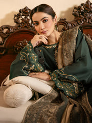 IZEL-3PC LAWN EMBROIDERED SHIRT WITH CHIFFON PRINT DUPATTA AND TROUSER-NC-2671