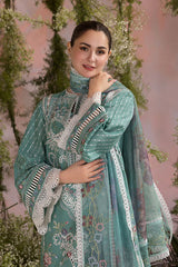 SOBIA NAZIR-3PC LAWN CHIKAN EMBROIDERED SHIRT WITH CHIFFON EMBROIDERED PRINTED DUPATTA AND EMB TROUSER -NC-2608