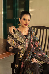 HUSSAIN REHAR-3PC LAWN EMBROIDERED SHIRT WITH CHIFFON PRINTED DUPATTA AND TROUSER-NC-2602
