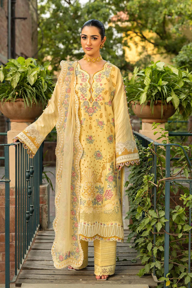 MAHNUR-3PC LAWN EMBROIDERED SHIRT WITH KHAADI NET EMBROIDERED DUPATTA AND TROUSER -NC-2657