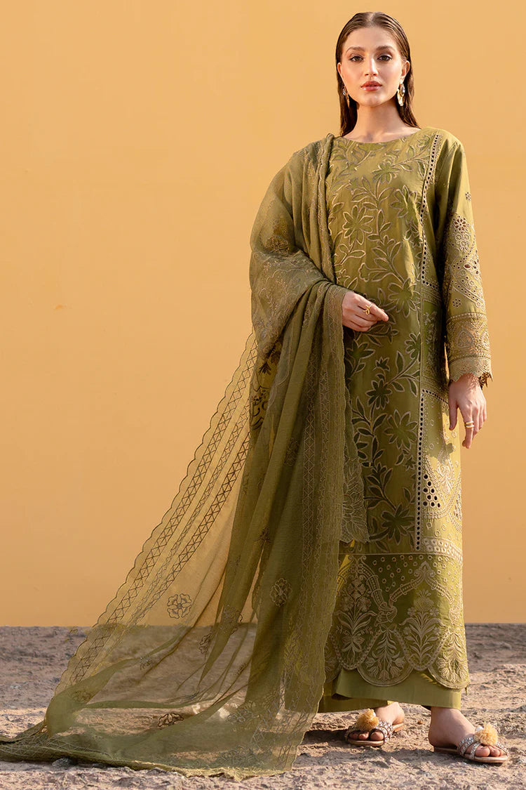 MAHNUR-3PC LAWN LASER WORK EMBROIDERED SHIRT WITH KHAADI NET EMBROIDERED DUPATTA AND TROUSER -NC-2642