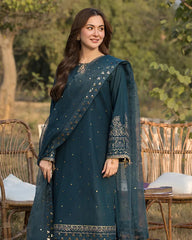 JADE-3PC LAWN EMBROIDERED SHIRT WITH ORGANZA EMBROIDERED DUPATTA AND TROUSER -NC-