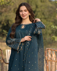 JADE-3PC LAWN EMBROIDERED SHIRT WITH ORGANZA EMBROIDERED DUPATTA AND TROUSER -NC-