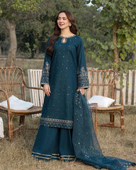 JADE-3PC LAWN EMBROIDERED SHIRT WITH ORGANZA EMBROIDERED DUPATTA AND TROUSER -NC-