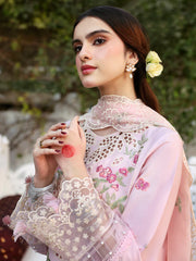 MAHNUR-3PC LAWN EMBROIDERED SHIRT WITH KHADDI NET EMBROIDERED DUAPTTA AND TROUSER-NC-2643