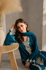 VINTAGE-3PC LAWN EMBROIDERED SHIRT WITH BAMBER CHIFFON DUPATTA AND TROUSER-NC-2667