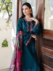 IZEL-3PC LAWN EMBROIDERED SHIRT WITH CHIFFON PRINT DUPATTA AND EMB TROUSER-NC-2641