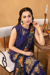 QALAMQAR-3PC LAWN EMBROIDERED SHIRT WITH CHIFFON PRINT DUPATTA AND TROUSER-NC-2693