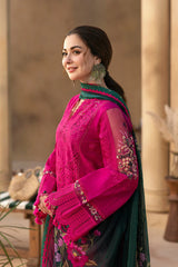 JADE-3PC LAWN CHIKANKARI EMBROIDERED SHIRT WITH CHIFFON PRINTED DUPATTA AND TROUSER -NC-2607