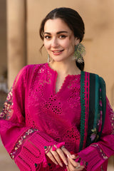 JADE-3PC LAWN CHIKANKARI EMBROIDERED SHIRT WITH CHIFFON PRINTED DUPATTA AND TROUSER -NC-2607