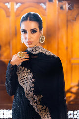 QALAMQAR-3PC LAWN CHIKAANKARI EMBROIDERED SHIRT WITH KHAADI NET EMBROIDERED DUPATTA AND TROUSER-NC-2659