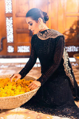 QALAMQAR-3PC LAWN CHIKAANKARI EMBROIDERED SHIRT WITH KHAADI NET EMBROIDERED DUPATTA AND TROUSER-NC-2659