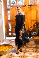QALAMQAR-3PC LAWN CHIKAANKARI EMBROIDERED SHIRT WITH KHAADI NET EMBROIDERED DUPATTA AND TROUSER-NC-2659