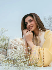 IZEL-3PC LAWN EMBROIDERED SHIRT WITH KHAADI NET EMBROIDERED DUPATTA AND TROUSER-NC-2632