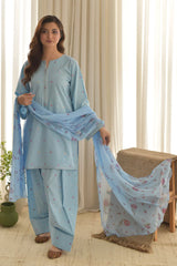 SAPPHIRE-3PC LAWN EMBROIDERED SHIRT WITH CHIFFON PRINTED DUPATTA AND EMB TROUSER-NC-2666