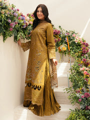 MAHNUR-3PC LAWN LASEWORK EMB SHIRT WITH CHIFFON PRINTED DUPATTA AND TROUSER -NC-2606
